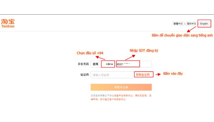 Xác nhận thông tin liên hệ từ hệ thống Taobao