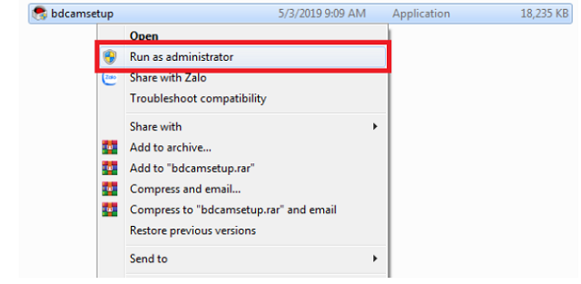  chọn “Run as Administrator” để chạy file “Setup.exe.”