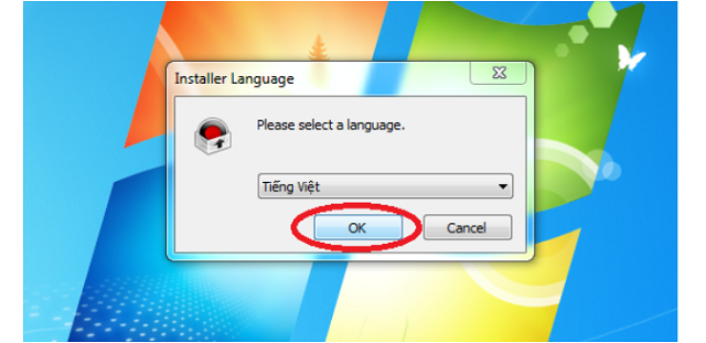 Đến đây bạn hãy lựa chọn ngôn ngữ “Tiếng Việt” =>chọn “OK” => chọn “OK”.