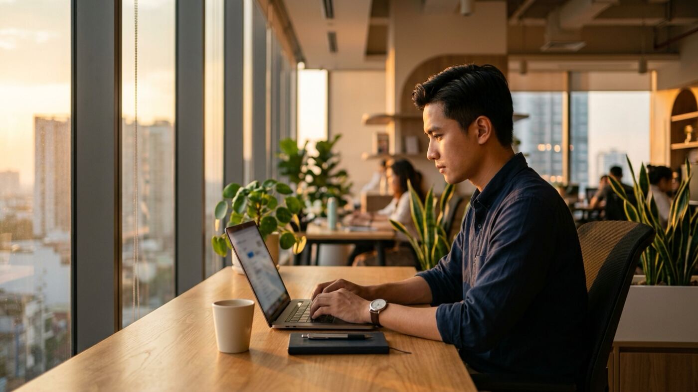 Biên tập viên công nghệ thiết lập chatbot cho website trên máy tính